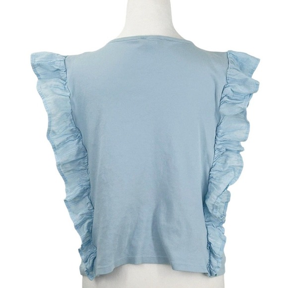 Calligraphie Ruffled Blue 100% Cotton Top Size L - Picture 2 of 9
